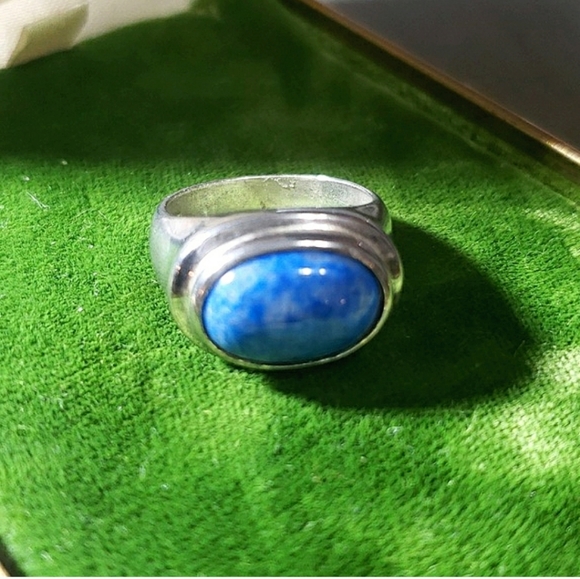 Blue Sodalite STERLING SILVER CABOCHON OVAL SHAPE STONE 925 RING SIZE 7 - Picture 4 of 5